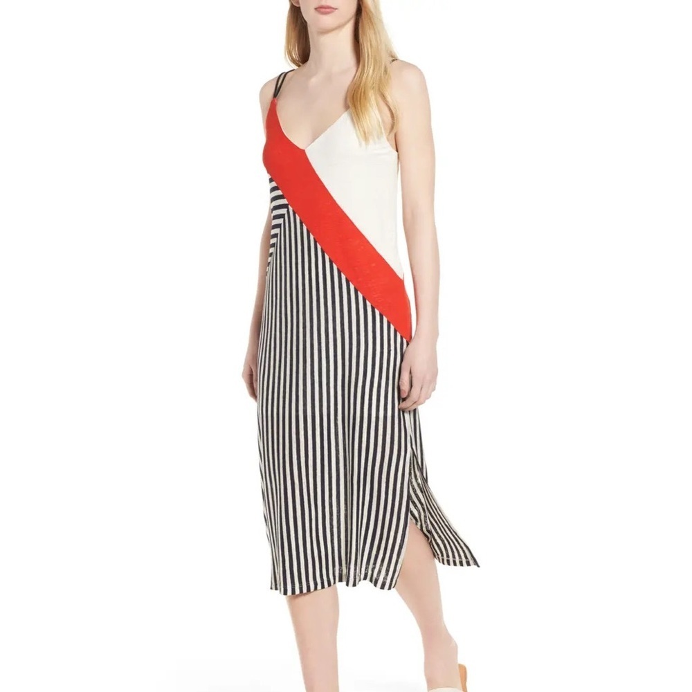 Splendid x Margherita Positano Linen Slipdress Asymmetrical Black White Summer